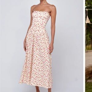 RESA Strapless Pink Floral Midi Dress